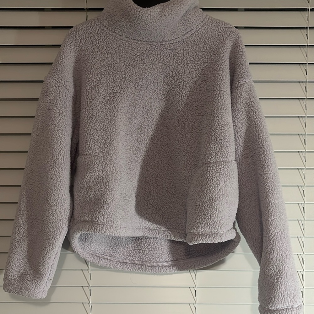 Fuzzy high neck cropped hoodie. Plus pockets!